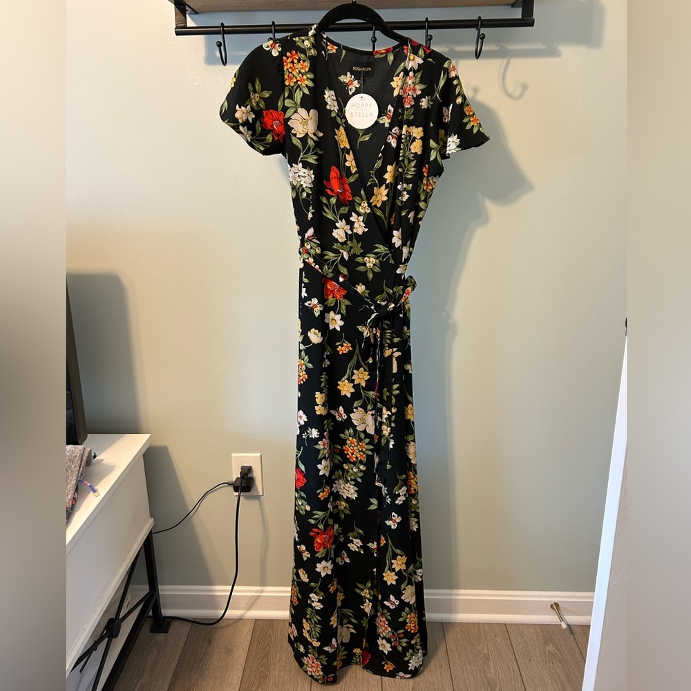 NWT Sugarlips Black Floral Maxi Wrap Dress